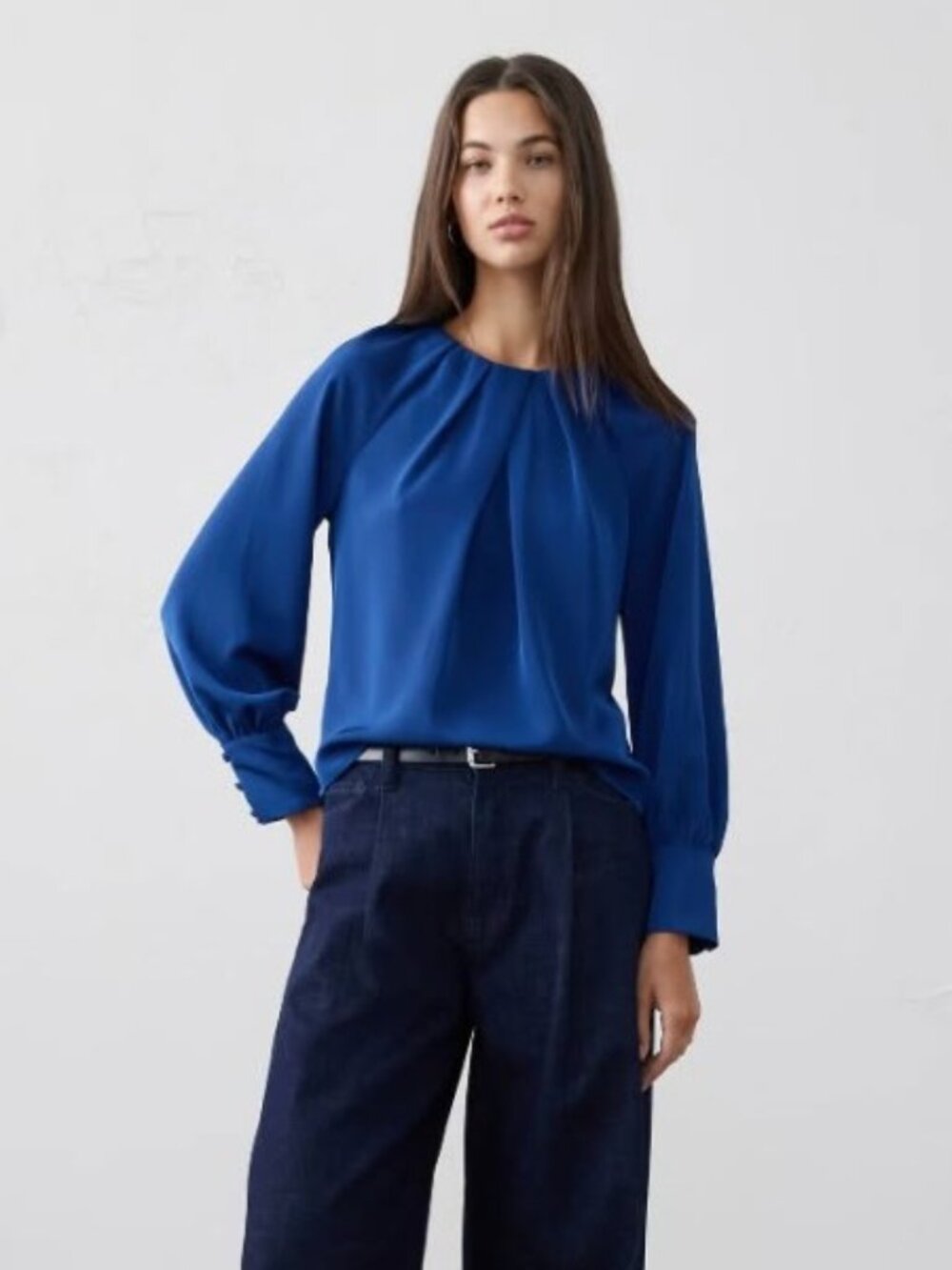 BR Factory Raglan Pleated Blouse in Lazulie Blue